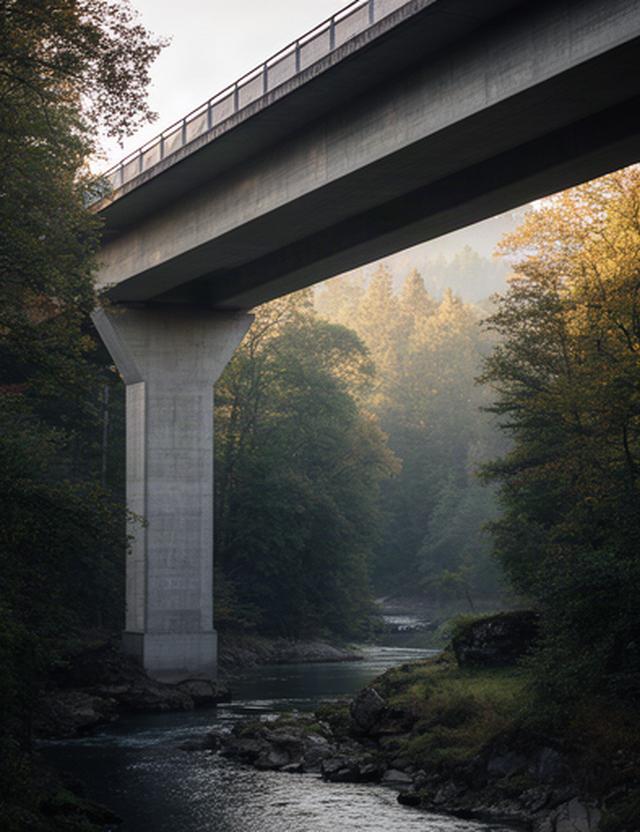 Betonbrücke bei Bremgarten über einem bewaldeten Bachlauf im Aargau