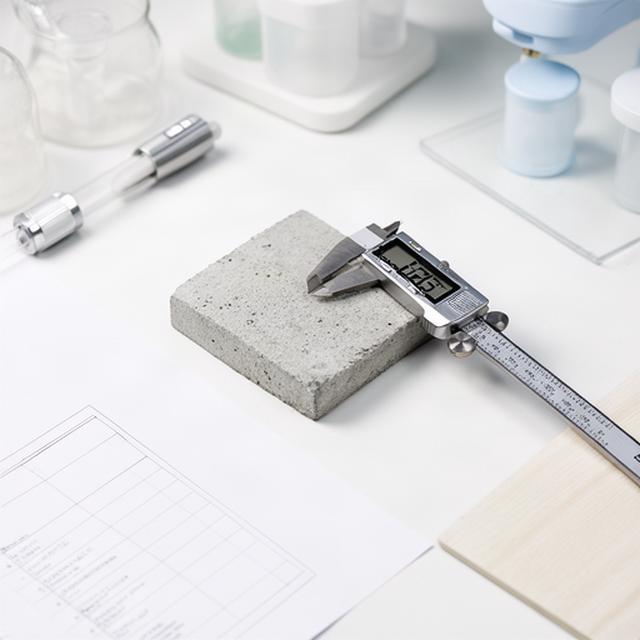 Baustoffprobe mit Messgerät und Prüfprotokoll auf einem Labortisch