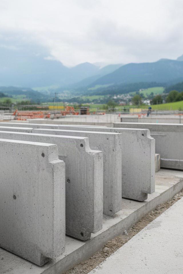 Betonfertigteile neben einer Schweizer Baustelle mit sauber ausgebildeten Kanten